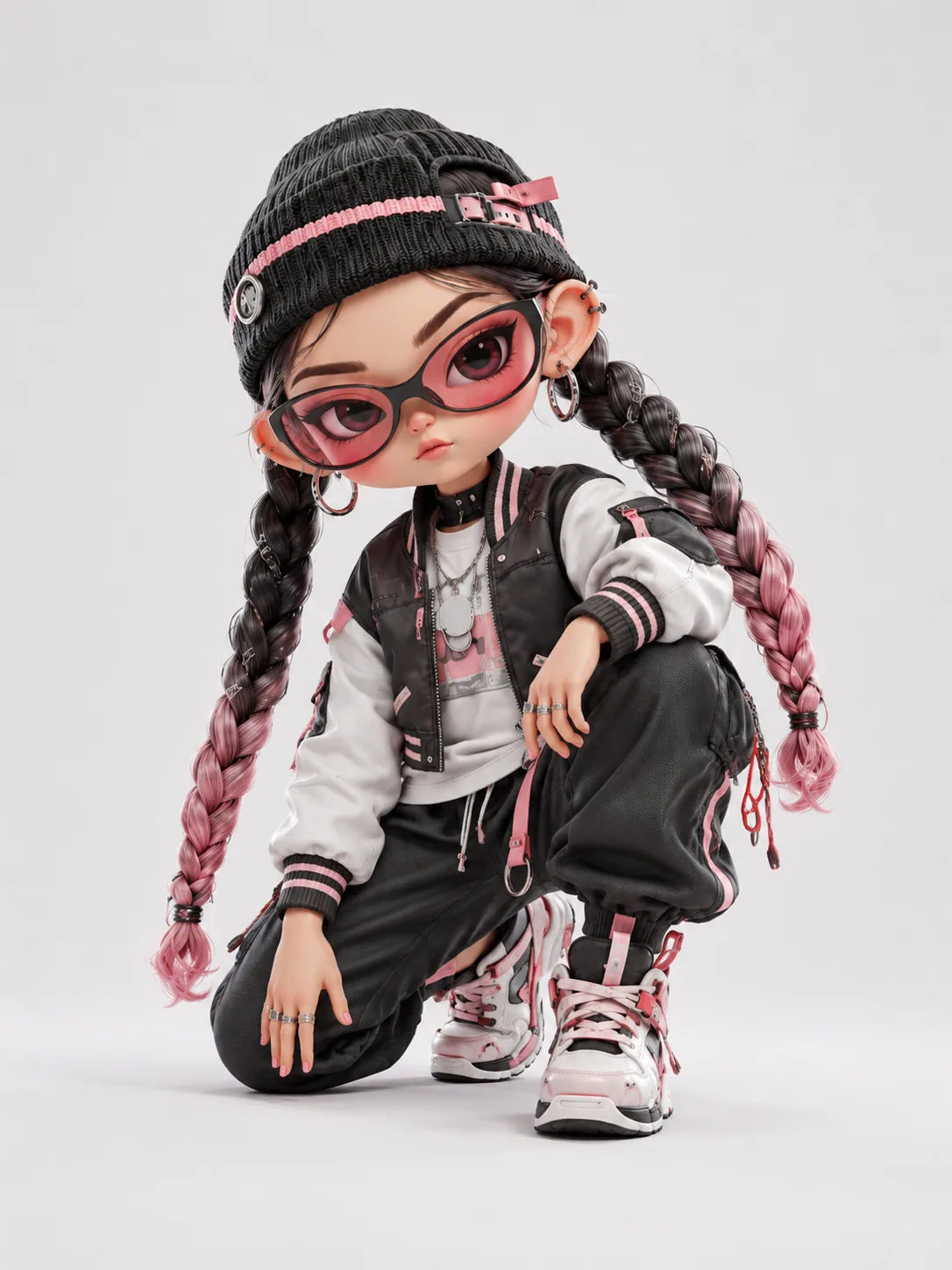 粉色街头少女 IP 蹲姿设定